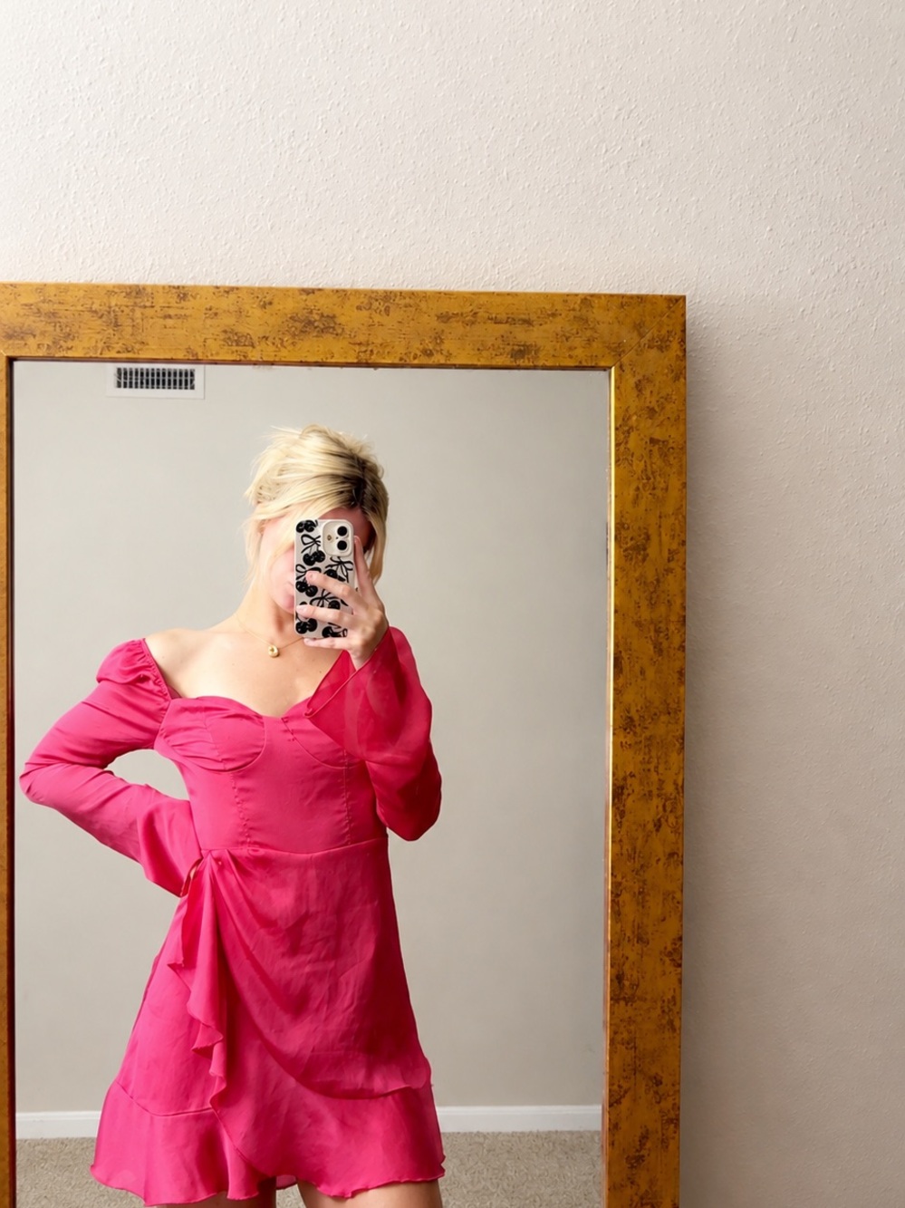 Hot Pink Off-Shoulder Mini Dress